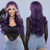 Purple Glueless Small Lace Long Deep Wave Wig with Fringe Highlights